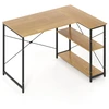 Image de CostwayBureau d'Ordinateur en Forme de L Bureau d'Angle Réversible avec Étagère Réglable Table d'Étude Gain de Place avec Cadre Métallique Naturel