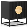 Image de CostwayTable de Nuit Cannelée Table de Chevet avec 2 Tiroirs Poignées en Bois de Pin & Cadre Métallique Table d'Appoint Moderne Noir