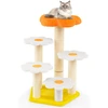 Image de CostwayArbre à Chat Fleur Mignon pour Chats d'Intérieur avec Perchoir en Peluche Confortable Poteaux à Gratter en Sisal Plates-formes de Saut Jaune