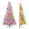 Image de Costway210 CM Sapin de Noël Artificiel Demi-Forme Pré-Éclairé Floqué de Neige avec 852 Pointes de Branches en PE&PVC 240 Lumières LED Blanc