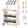 Image de CostwayChariot à Crème Glacée en Bois pour Enfants avec Étagères d'Épicerie Épicerie pour Tout-Petits avec 6 Pots de Crème Glacée pour 3+ Blanc