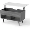 Image de CostwayTable Basse Relevable avec 2 Compartiments et Rangement Caché Table de Salon à Pieds en Bois de Pin avec Levage Pneumatique Gris