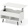 Image de CostwayTable Basse Relevable avec 2 Compartiments et Rangement Caché Table de Salon à Pieds en Bois de Pin avec Levage Pneumatique Blanc