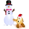 Image de Costway180 cm Ensemble Gonflable Bonhomme de Neige et Chien Décoration de Noël Gonflable avec Lumières LED Intégrées Souffleur Imperméable Blanc
