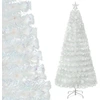 Image de CostwaySapin de Noël Artificiel à Fibre Optique Pré-Éclairé 210cm Blanc avec Feuilles Irisées Lumières Led Flocon De Neige Multicolores
