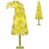 Image de CostwaySapin de Noël Artificiel Pré-éclairé de 150 cm avec Embout Flexible 216 Branches 80 LED Blanc Chaud 8 Modes Forme Crayon Fine et Incurvée
