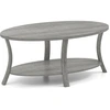 Image de CostwayTable Basse Ovale à 2 Niveaux avec Étagère de Rangement Table Basse en Bois d'Hévéa Table de Salon Rustique Gris