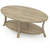 Image de CostwayTable Basse Ovale à 2 Niveaux avec Étagère de Rangement Table Basse en Bois d'Hévéa Table de Salon Rustique Chêne