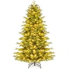 Image de CostwaySapin de Noël Artificiel 180CM Arbre Articulé Pré-éclairé avec 270 Lumières LED Blanc Chaud 746 Branches Mixtes en PE et PVC & Pied Vert