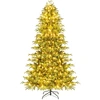 Image de CostwaySapin de Noël Artificiel 210CM Arbre Articulé Pré-éclairé avec 370 Lumières LED Blanc Chaud 1090 Branches Mixtes en PE et PVC & Pied Vert