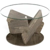 Image de CostwayTable Basse Ronde en Verre Table Centrale Moderne de 81 cm avec Plateau en Verre Trempé Transparent Pieds en Bois Massif Gris