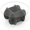 Image de CostwayTable Basse Ronde de 89cm Table d'Appoint avec Plateau en Verre Trempé Base en Bois Massif Compartiment de Rangement Caché Charge 100kg Noir