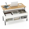 Image de CostwayTable Basse Plateau Relevable avec 3 Compartiments et Rangement Caché Table de Salon à Pied en Métal avec Levage Pneumatique Blanc