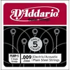 Image de D'Addario And Co PL009-5 Plain Steel 09 5-Pack Cordes électrique à l'unité