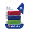 Image de Verbatim Slider (paquet de 3) (16 Go, USB-A), Clé USB, Rouge, Vert, Bleu