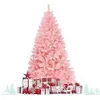 Image de Giantex Sapin de noël mince blanc 180cm, arbre de noel slim enneigées avec led,rose