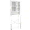 Image de CostwayMeuble WC Au-dessus de Toilettes avec Porte Vitrée Coulissante Meuble de Rangement Industriel Cadre en Métal Étagères Réglables Blanc