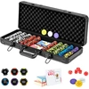 Image de CostwayMallette de 500 Jetons de Poker Texas Hold'em de 14 G Étui en Aluminium Jeux de Cartes 3 Jetons Dealer 5 Dés pour Casino Rassemblements Noir
