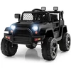 Image de CostwayCamion Électrique pour Enfants 12V avec Batterie Télécommande Suspension à Ressort Phares Musique Port USB & Aux Noir