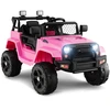 Image de CostwayCamion Électrique pour Enfants 12V avec Batterie Télécommande Suspension à Ressort Phares Musique Port USB & Aux Rose