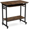 Image de CostwayBureau d'Ordinateur à Roulettes Bureau Informatique Mobile avec Plateau Clavier Extractible pour Bureau à Domicile Chambre d’Enfant Marron