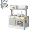Image de CostwayCuisine Enfants à 2 Face en Bois 71 X 53 X 91 CM 8 Accessoires pour Tout-Petits de 3 Ans+ Gris