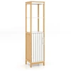 Image de CostwayMeuble Colonne de Salle de Bain Armoire Haute de Rangement en Bambou avec Porte à Lattes Étagère Réglable 30 x 30 x 129 cm Naturel + Blanc