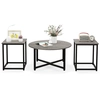 Image de CostwayEnsemble de Tables Basses 3 Pièces Table Ronde et 2 Tables d'Appoint Carrées avec Cadre en Métal Robuste Gris