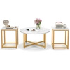 Image de CostwayEnsemble de Tables Basses 3 Pièces Table Ronde et 2 Tables d'Appoint Carrées avec Cadre en Métal Robuste Blanc