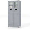 Image de CostwayMeuble de Salle de Bain à 4 Portes 2 Tiroirs Colonne Salle de Bain Armoire Haute avec Étagères Réglables pour Salon Cuisine 60x30x128cm Gris