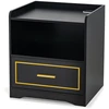Image de CostwayTable de Chevet LED Intelligente Port USB Couleurs de Lumière et Luminosité Réglables Induction du Corps Humain Table de Nuit Noir
