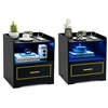 Image de CostwayLot de 2 Tables de Chevet LED Intelligente Port USB Couleurs de Lumière et Luminosité Réglables Induction du Corps Humain Tables de Nuit Noir