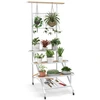 Image de CostwaySupport Étagère pour Plantes sur Roulettes en Métal Treillis Barre de Suspension Étagères à Lattes 80x85x175,5cm Blanc