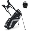 Image de CostwaySac de Golf avec Support Sac de Club de Golf avec S ©parateurs Sup ©rieurs   14 Directions 6 Poches Sac Isotherme Double Sangle Capuche Anti-pluie Sac Gris