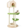Image de CostwayArbre à Chat 139 CM en Bois Poteau Griffoir Condo Panier Lit pour Chat 2 Plate-forme Tour de Jeux pour Chat Vert
