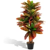 Image de CostwayPlante Artificielle de Croton de 100 Cm Fausse Plante de Croton Feuilles Panachées Colorées Tronc en Bois Naturel Pot Rempli de Ciment Aucun Entretien Multicolore