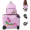 Image de CostwayEnsemble de Valise 18"  et Sac   Dos 12"  pour Enfants Valise   Roulettes avec Corde pour Tirer et   viter La Perte Sangle de Transport Motif Flamant Rose pale