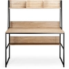 Image de CostwayBureau avec Niche et Bibliothèque Table d'Étude de 120 Cm Table de Travail pour Ordinateur Portable Peu Encombrant Naturel