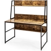 Image de CostwayBureau avec Niche et Bibliothèque Table d'Étude de 120 Cm Table de Travail pour Ordinateur Portable Peu Encombrant Café