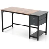 Image de CostwayBureau de 140 Cm Poste de Travail Informatique Moderne avec 2 Tiroirs Crochet de Suspension Étagère de Rangement Marron Rustique et Noir