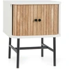 Image de CostwayTable de Chevet avec Portes Coulissantes Moderne Du Milieu Du Siècle avec Armoire de Rangement Pieds en Métal Table D'appoint Compacte Blanc