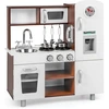 Image de CostwayCuisine pour Enfants Sons et Lumières Réalistes en Bois Cuisinière Micro-ondes Four Machine à Glaçons Téléphone Horloge Évier Ustensiles Café