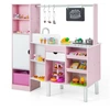 Image de CostwayCuisine et Épicerie pour Enfants 2 en 1 Cuisine de Jeu Double Face avec Lumière et son Réalistes Machine à Glaçons Tableau Noir 82 Accessoires Inclus Rose