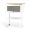 Image de CostwayTable de Chevet avec Porte Rabattable Table D'appoint à 3 Niveaux avec Étagère de Rangement Table D'appoint Moderne Table de Nuit Compacte Blanc