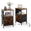 Image de CostwayLot de 2 Tables de Chevet avec Station de Charge Tables d'Appoint Industrielle avec 2 Tiroirs 6 Poches Latérales Ports Usb et Prises Café