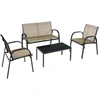 Image de Costway4 Pcs Salon de Jardin en Textilène Ensemble Table en Verre Trempé et Chaises 4 Personnes Patins Antidérapants Marron