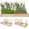 Image de CostwayCarré Potager en Bois de Sapin 222x114x110CM 3 Treillis Base Ouverte Vignes Grimpantes Fruits Fleurs Légumes Naturel