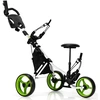 Image de CostwayChariot de Golf à 3 Roues Pliable avec Frein Poignée Hauteur Réglable Porte-parapluie Porte-gobelet et Tableau de Score Vert