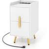 Image de CostwayTable de Chevet avec Prise Table de Nuit Intelligente 2 Tiroirs Coulissants 1 Passe-câble 2 Ports USB & 3 Prises Bords Surélevés 40 x 32 x 60 cm Blanc