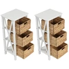 Image de CostwayLot de 2 Tables de Chevet 4 Niveaux avec 3 Paniers en Herbe Marine Table d'Appoint Étroite Au Design X avec Pieds en Bois d'Acacia Blanc